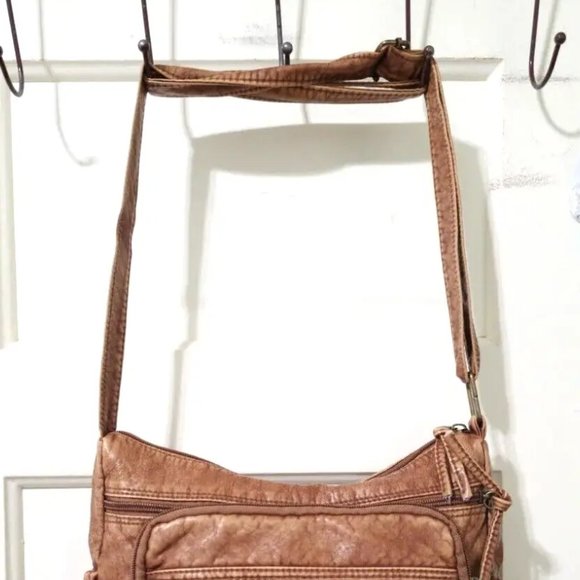 NEW VINTAGE Esprit Caramel Brown Crossbody Shoulder Bag Purse Top Zip Pockets - Picture 6 of 13
